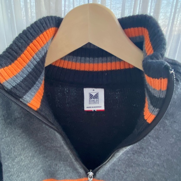 EUC Dale of Norway - LAHTI Mens wool zip-up sweater, dark grey & orange, size M - Picture 8 of 11